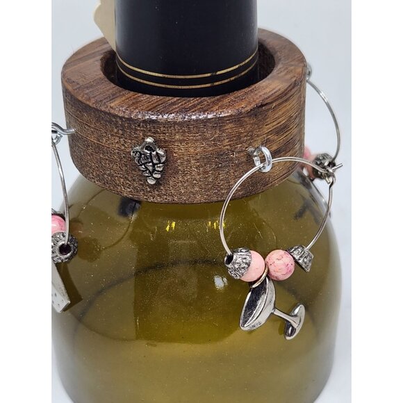 Wine  Charms Wine Glass Markers Set of 4 Beads and Charms on Wine Barrel Stave C - Picture 2 of 11
